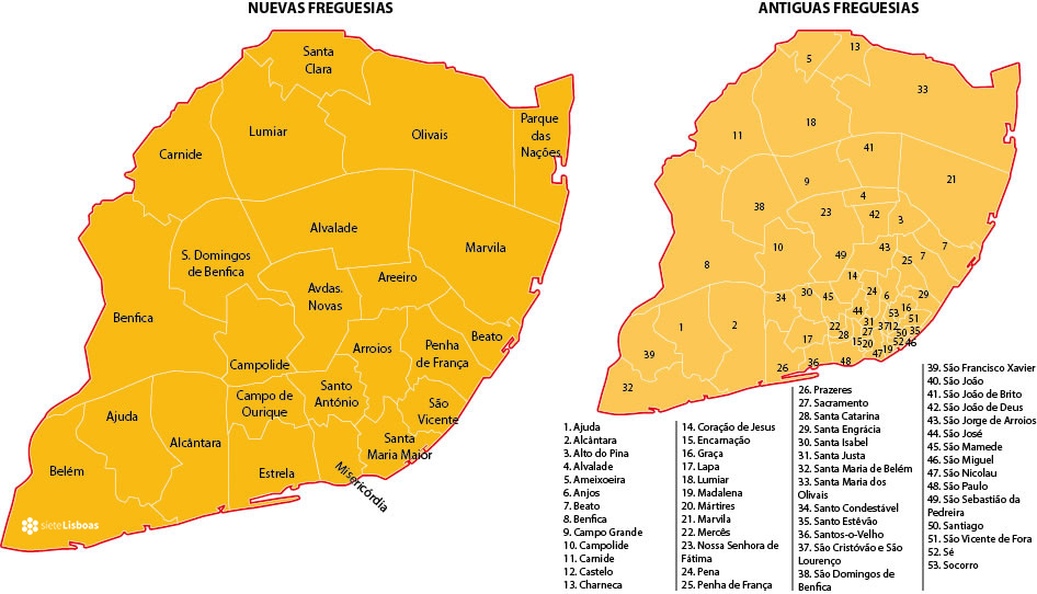 Mapa de las nuevas freguesias de Lisboa, realizado por Juan José Cholbi para sieteLisboas.
